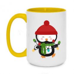 Чашка двухцветная 420ml Пингвин с гирляндой - PrintSalon