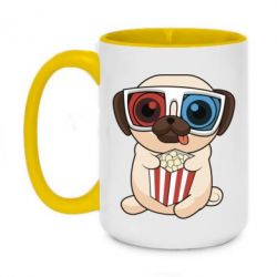 Чашка двухцветная 420ml Pug at the cinema - PrintSalon