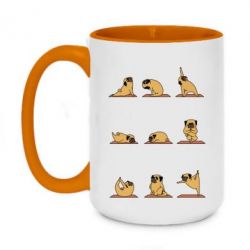 Чашка двухцветная 420ml Pug engaged in yoga - PrintSalon