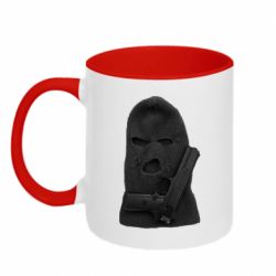 Кружка двухцветная 320ml Балаклава с пистолетом - PrintSalon