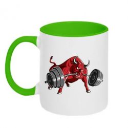 Чашка двухцветная 320ml Bull with a barbell - PrintSalon