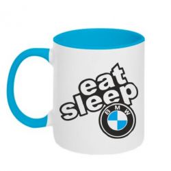Чашка двухцветная 320ml Eat, sleep, BMW - PrintSalon