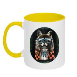 Чашка двухцветная 320ml Енот в очках - PrintSalon