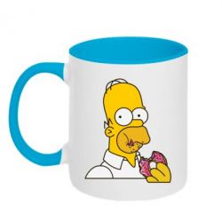 Чашка двухцветная 320ml Гомер любит пончики - PrintSalon