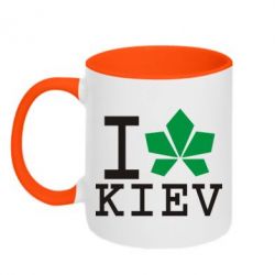 Чашка двухцветная 320ml I love Kiev - с листиком - PrintSalon