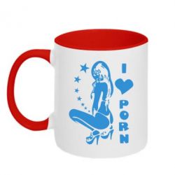 Чашка двухцветная 320ml I love Porn - PrintSalon