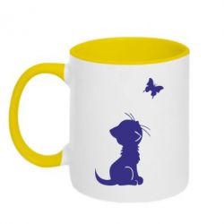 Чашка двухцветная 320ml котик и бабочка - PrintSalon