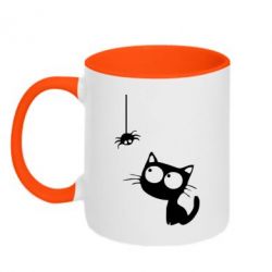Чашка двухцветная 320ml Котик и паук - PrintSalon