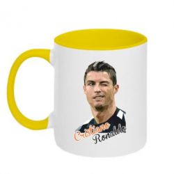 Чашка двухцветная 320ml Криштиану Роналду, полигональный портрет - PrintSalon