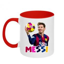 Чашка двухцветная 320ml Месси с мячом, полигональный портрет - PrintSalon