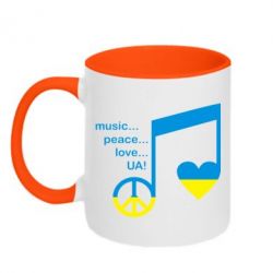 Чашка двухцветная 320ml Music, peace, love UA - PrintSalon