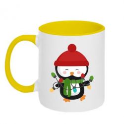 Чашка двокольорова Пінгвін з гірляндою
