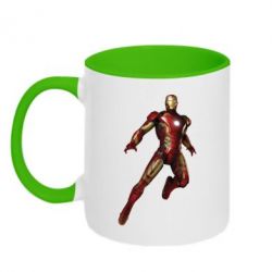 Чашка двухцветная 320ml Железный Человек в воздухе - PrintSalon
