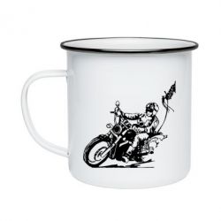 Кружка эмалированная Байкер на мотоцикле - PrintSalon