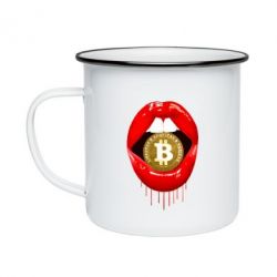Кружка эмалированная Bitcoin in the teeth - PrintSalon
