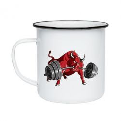 Кружка эмалированная Bull with a barbell - PrintSalon