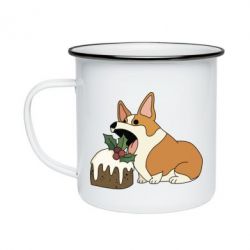 Кружка емальована Corgi loves winter holidays - PrintSalon
