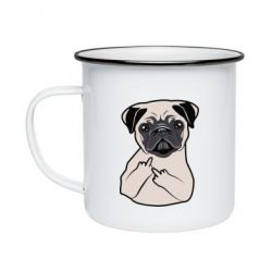 Кружка эмалированная Dog Portait with middle finger up - PrintSalon