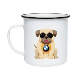 Кружка емальована Dog with a collar BMW - PrintSalon
