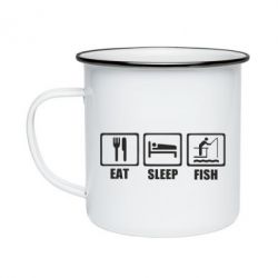 Кружка емальована Eat, sleep, fish - PrintSalon