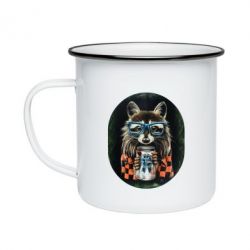 Кружка эмалированная Енот в очках - PrintSalon