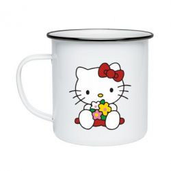 Кружка эмалированная Kitty с букетиком - PrintSalon
