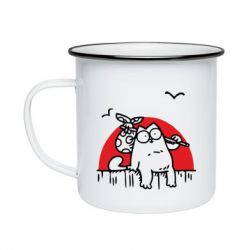 Кружка эмалированная Кот Саймона на фоне заката - PrintSalon