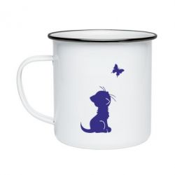 Кружка эмалированная котик и бабочка - PrintSalon