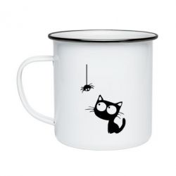 Кружка эмалированная Котик и паук - PrintSalon