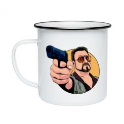 Кружка эмалированная Лебовски с пушкой - PrintSalon