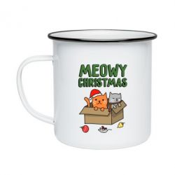 Кружка емальована Meowy Christmas - PrintSalon