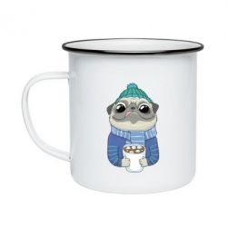 Кружка эмалированная Мопс любит кофе - PrintSalon