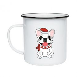 Кружка емальована New Year's French Bulldog - PrintSalon