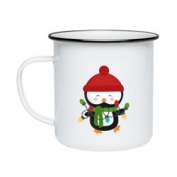 Кружка эмалированная Пингвин с гирляндой - PrintSalon