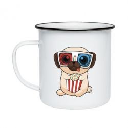 Кружка эмалированная Pug at the cinema - PrintSalon
