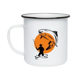 Кружка емальована Рибак на тлі сонця