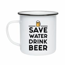 Кружка эмалированная Save water Drink beer - PrintSalon