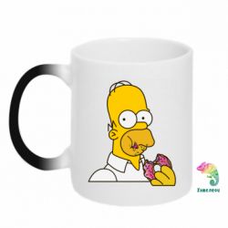 Чашка-хамелеон Гомер любит пончики - PrintSalon