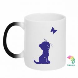 Чашка-хамелеон котик и бабочка - PrintSalon