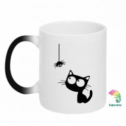 Чашка-хамелеон Котик и паук - PrintSalon