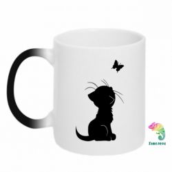 Чашка-хамелеон Котик с бабочкой - PrintSalon