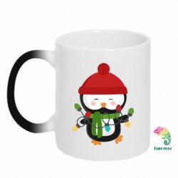 Чашка-хамелеон Пингвин с гирляндой - PrintSalon