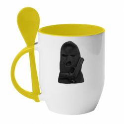 Кружка с керамической ложкой Балаклава с пистолетом - PrintSalon