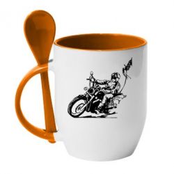 Чашка с ложкой Байкер на мотоцикле - PrintSalon