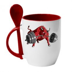 Чашка з ложкою Bull with a barbell