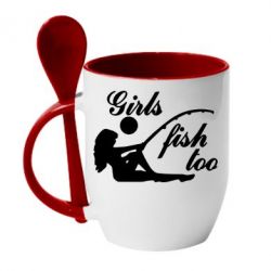 Чашка с ложкой Девушки тоже рыбачат - PrintSalon