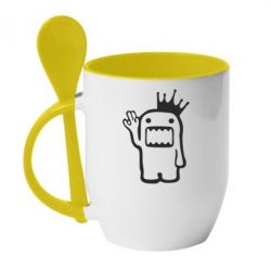 Чашка с ложкой Домо Кун с короной - PrintSalon