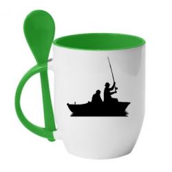 Чашка с ложкой Два рыбака на лодке - PrintSalon