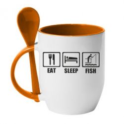 Чашка з ложкою Eat, sleep, fish - PrintSalon