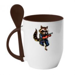 Чашка з ложкою Єнот Ракета - PrintSalon